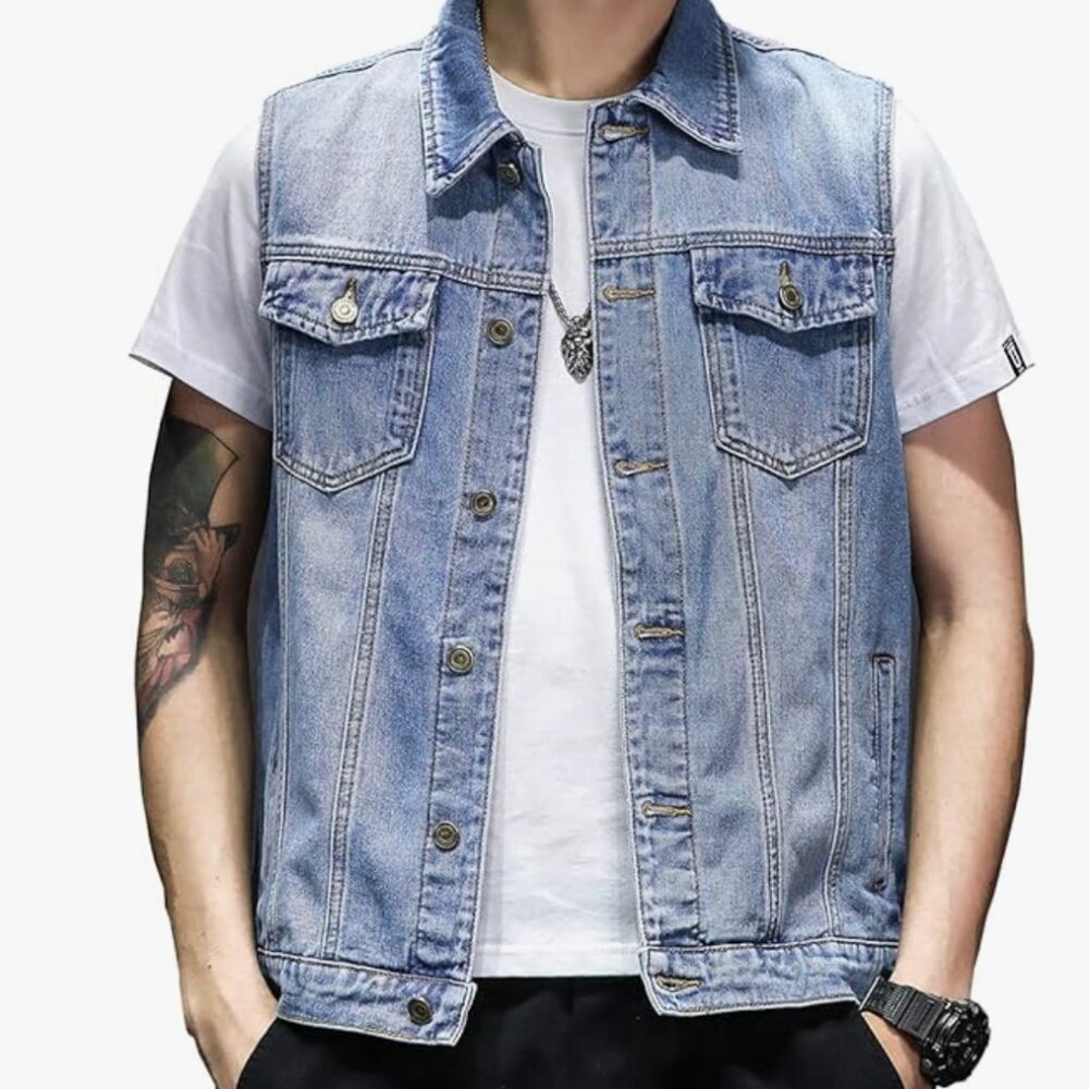 David Ann Classic Blue Denim Vest - New | Button-Front Jean Vest | Size M